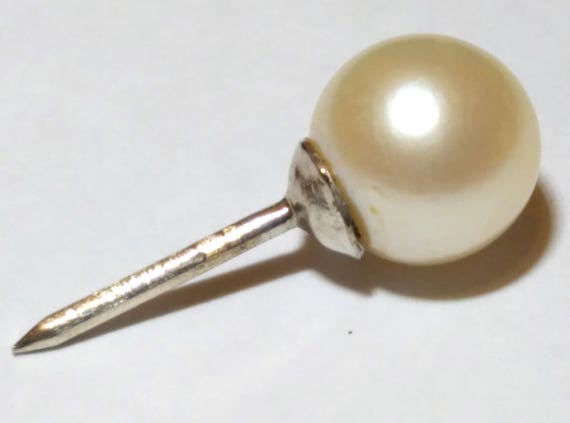 White Cultured Pearl Necktie Tie Pin Tack Silver … - image 5