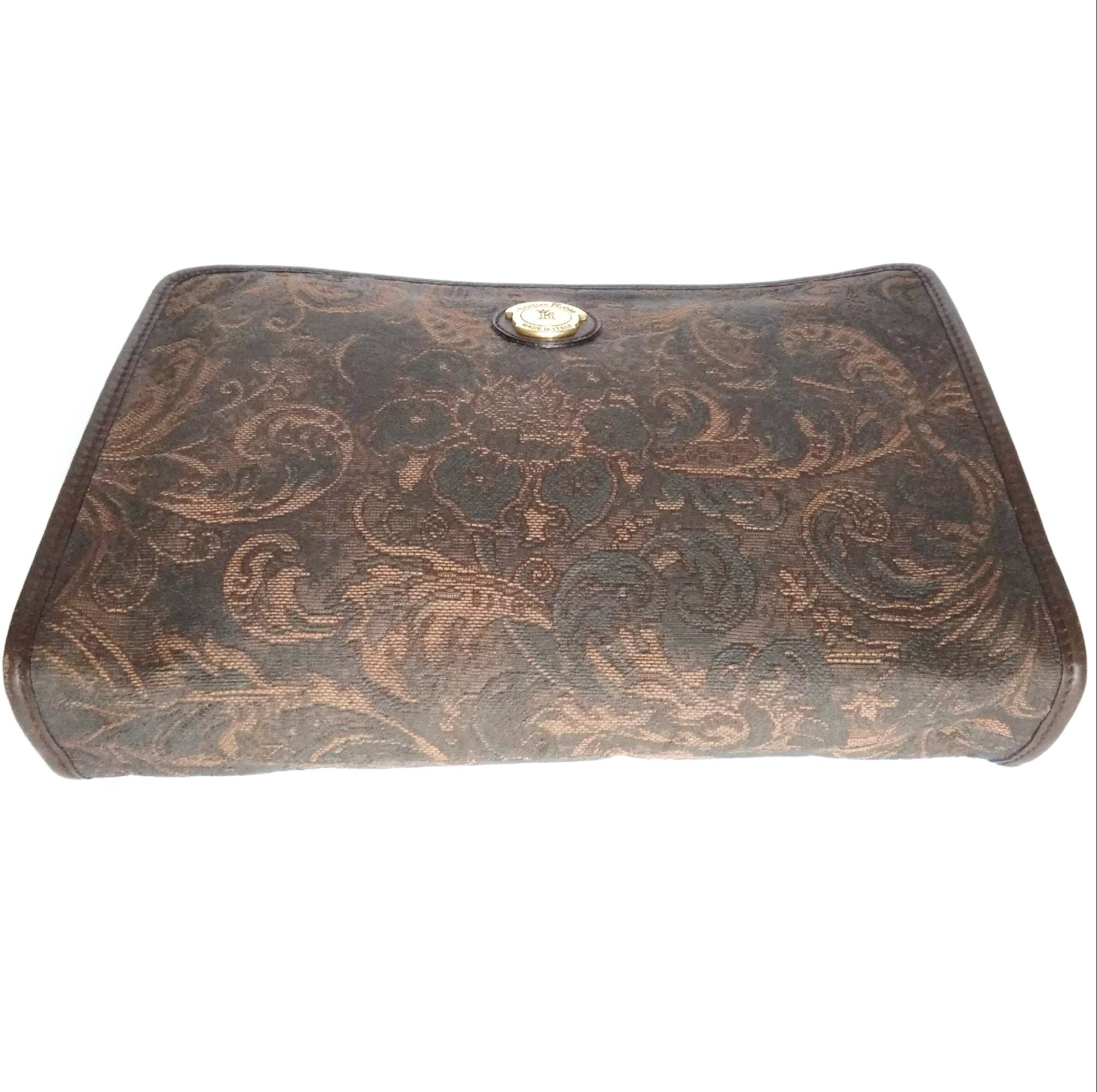 Christian Koban Clutch Bag Floral Jacquard Fabric Gold Tone