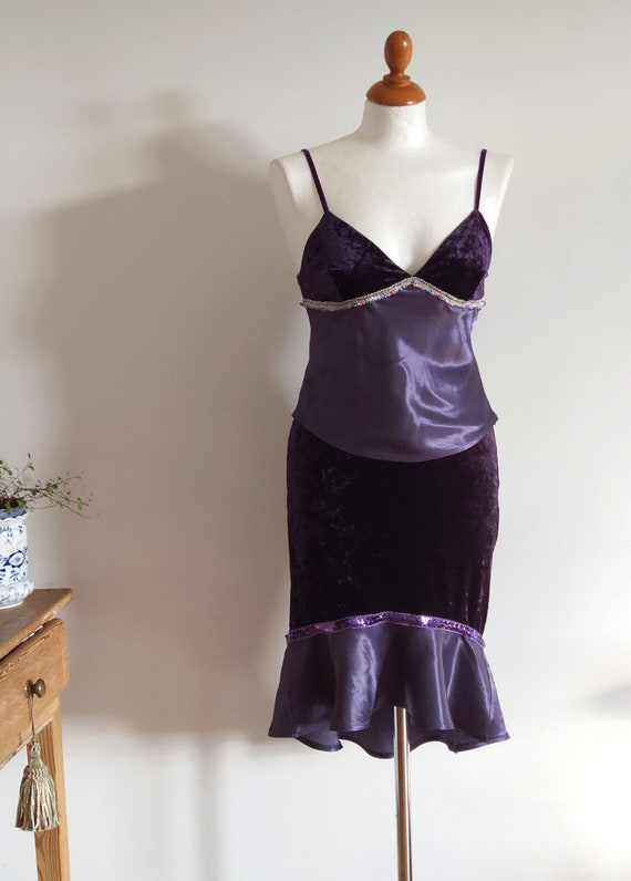 Vintage boho violet strappy top and skirt of velv… - image 2