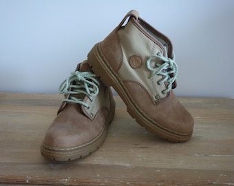 Travel Fox Suede Canvas Grunge Laced Ankle Boots, Vintage Camel Beige Safari Trekking Shoes EU 41