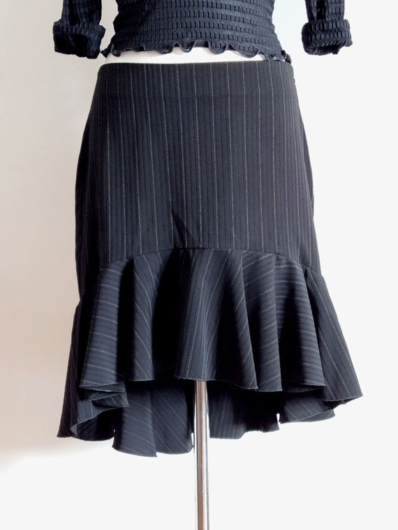 Black asymmetrical skirt with ruffle, vintage Rin… - image 5