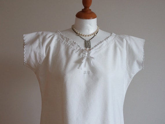 French vintage linen dress, white metis linen dres
