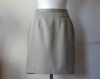 Vintage High Waisted Pencil Skirt, Beige Office Secretary Skirt, 1990s Beige Above Knee Skirt, Elegant Minimalist Skirt