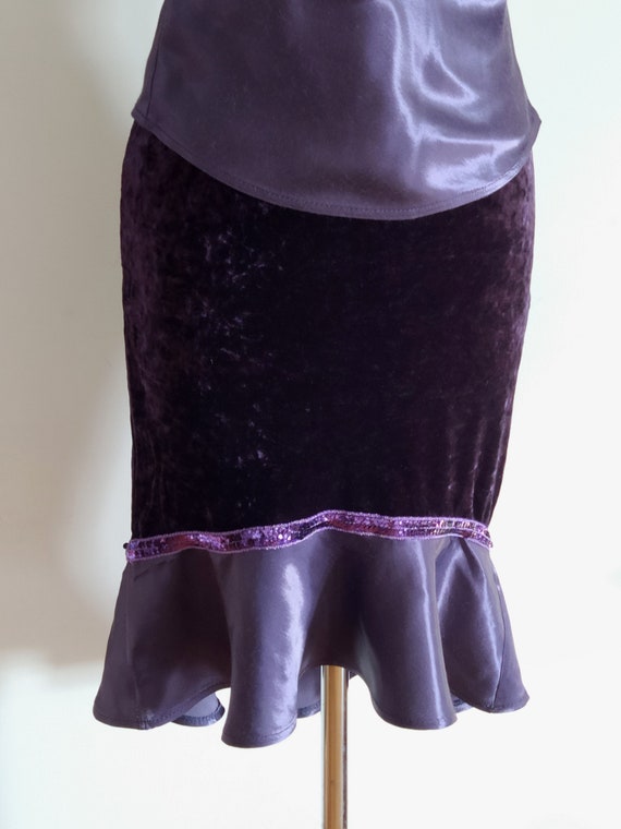 Vintage boho violet strappy top and skirt of velv… - image 5