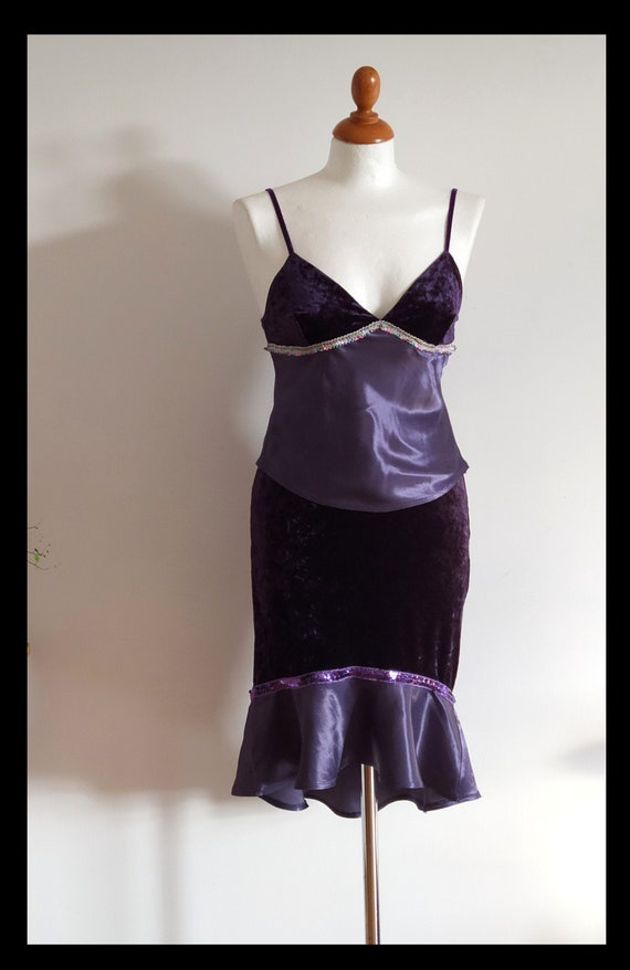 Vintage boho violet strappy top and skirt of velv… - image 1