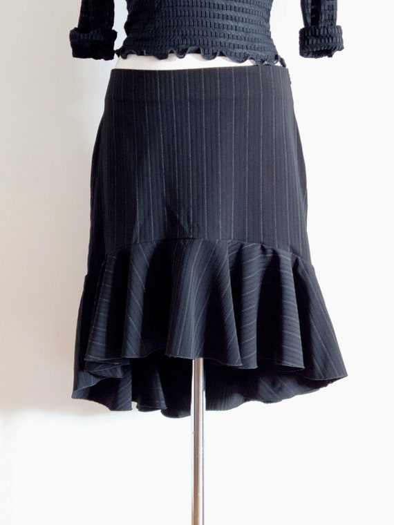 Black asymmetrical skirt with ruffle, vintage Rin… - image 1