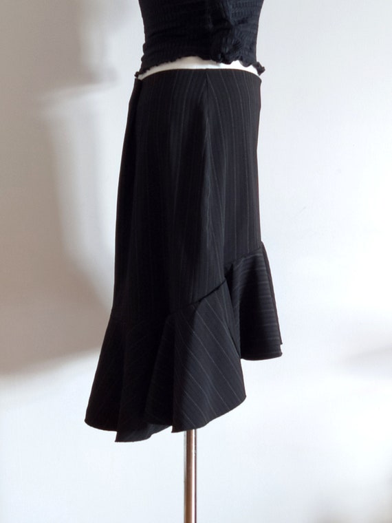 Black asymmetrical skirt with ruffle, vintage Rin… - image 2