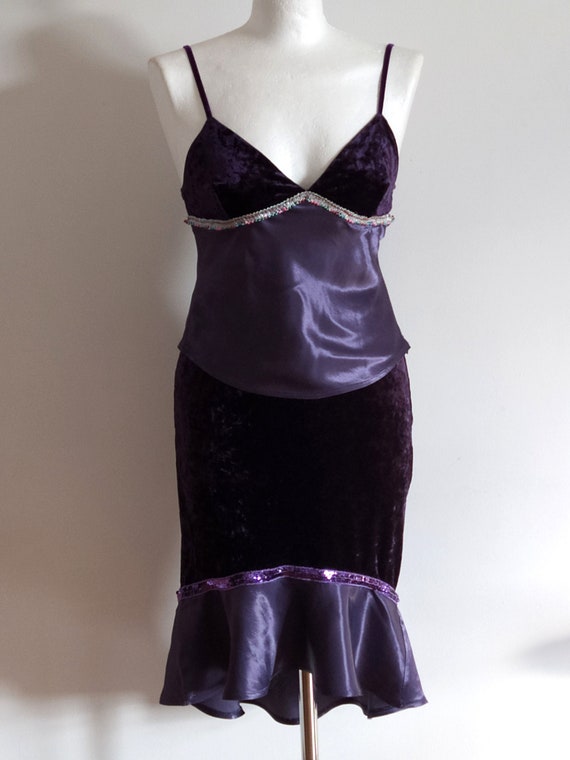 Vintage boho violet strappy top and skirt of velv… - image 3