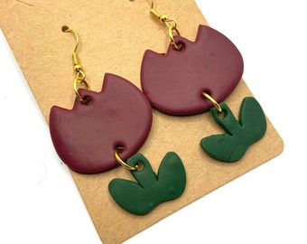 Earrings - Fimo paste - polymer clay - flower - Tulip