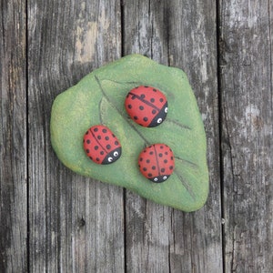 Ladybug Painted Rocks, Leaf and Ladybug Garden Rocks, Ladybug Decor, Porch Decor, SunflowerBlessings