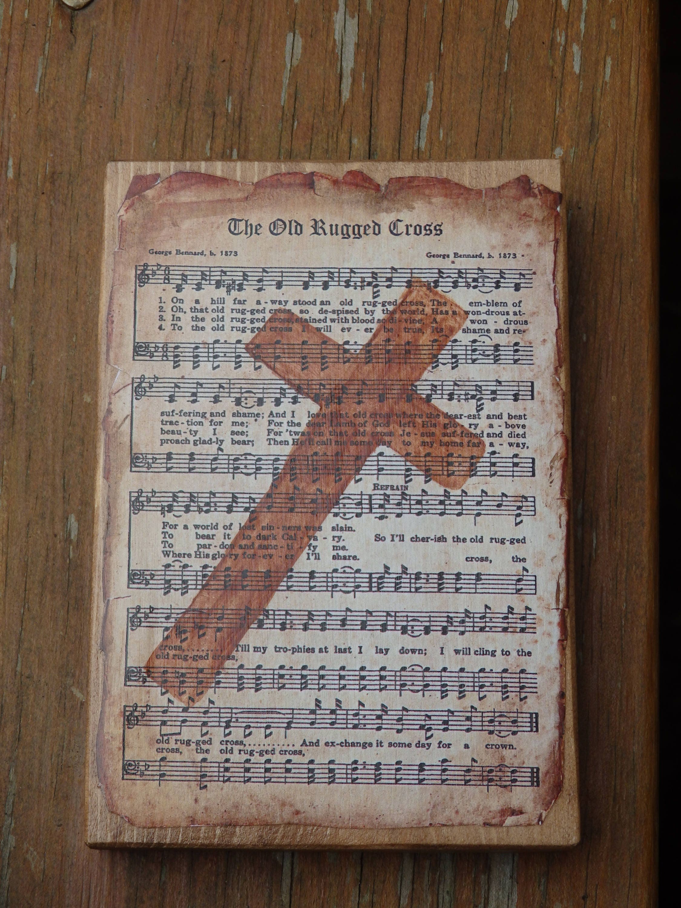 Old Rugged Cross Wooden Sign, Hymn Art, Cross Picture, Gifts Under 30 ...