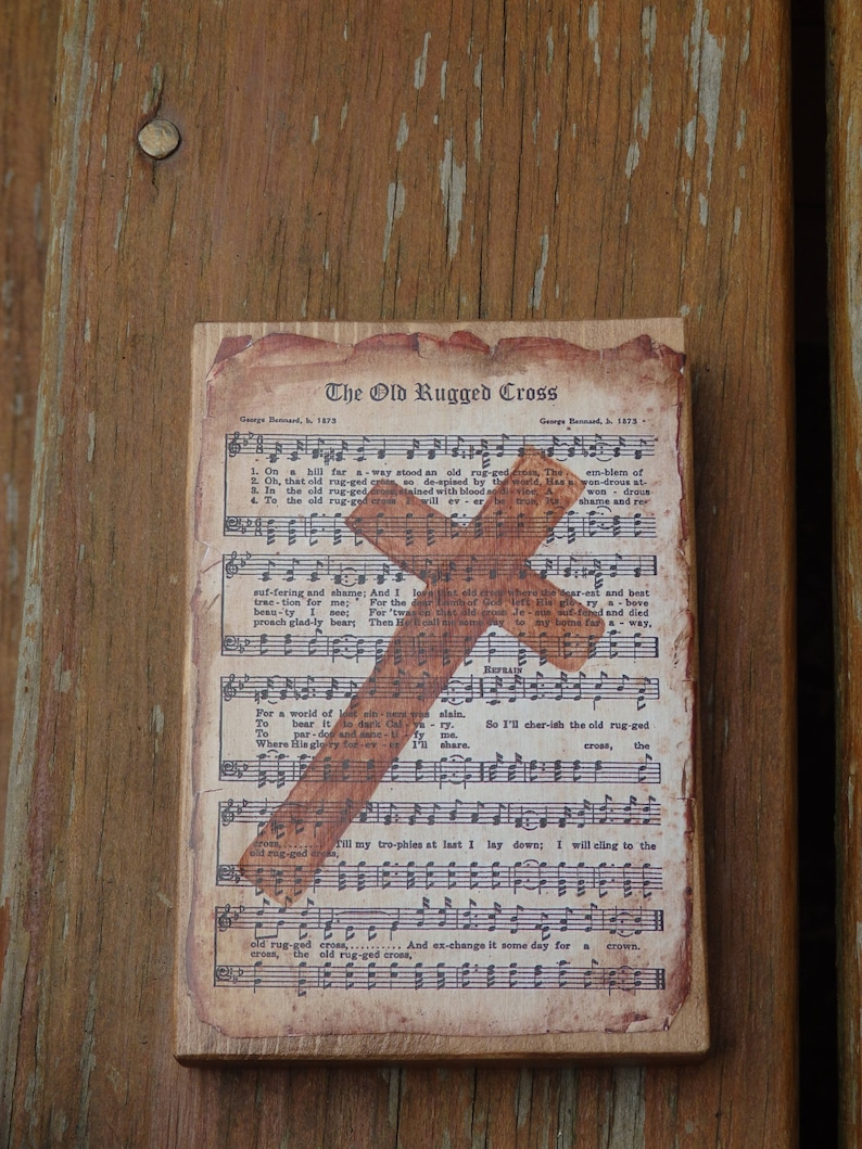 Old Rugged Cross Wooden Sign Hymn Art Cross Picture Gifts Etsy