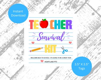 Teacher Survival Kit Gift tags - Back to school teacher goodie bag tags - Gift Favor tags for school teachers - School PTA PTO tags