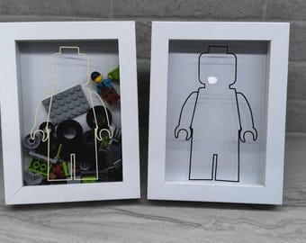 Building Block Display - Man Silhouette Shadow Box (5x7) - Block Man Shadow Box - Leftover Building Blocks