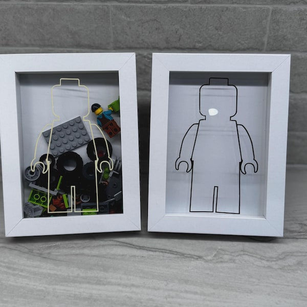 Building Block Display - Man Silhouette Shadow Box (5x7) - Block Man Shadow Box - Leftover Building Blocks