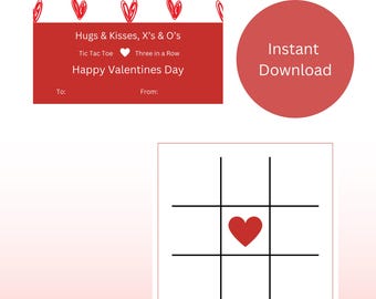 Printable Valentine's Day Tic Tac Toe Cards -Valentine Tic Tac Toe Card & Bag Topper, Kids Valentine Printable-  Tic Tac Toe Valentine Game