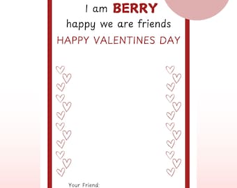 Fruit Snack Valentine's Day Printable | Vday Printable | Berry Happy You're My Friend | Berry Glad You're My Friend| School Valentine