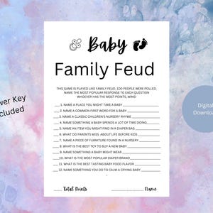 Baby Shower Game Family Feud - Baby Shower Games Printable - Family Feud Game - Gender Neutral - Instant Download - Printable