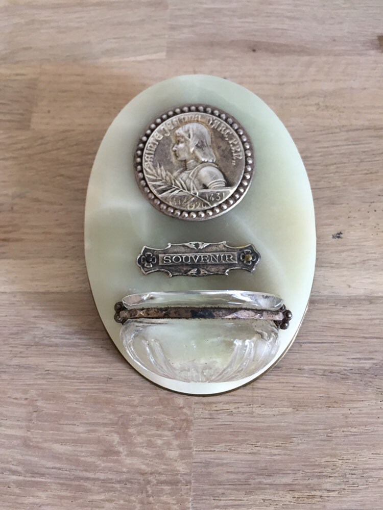 Benitier, Sainte Jeanne d'arc-Plaque Murale Onyx-Antiquité Française - Vintage , Religieux