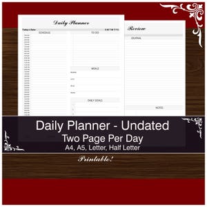 2 Pages Per Day - Daily Undated Planner, Printable PDF - Stay Organized with a Complete Daily Planner! Black and White