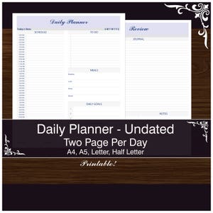 2 Pages Per Day - Daily Undated Planner, Printable PDF - Stay Organized with a Complete Daily Planner! Blue