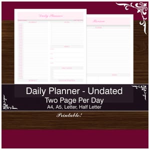 2 Pages Per Day - Daily Undated Planner, Printable PDF - Stay Organized with a Complete Daily Planner! Pink