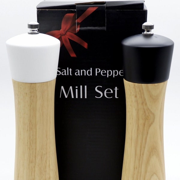 Pepper Grinder - 2 pcs Solid Wood Salt and Pepper mills with Ceramic Grinders - 8 inch - Natural Wood Finish - Smooth Operation