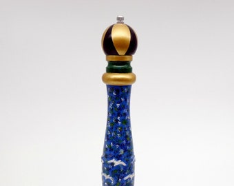 Large Pepper Mill Grinder Hand Painted by Graham Laird - Unique Piece of Hand Crafted Art with Gold Highlights - Fully Functional Mill