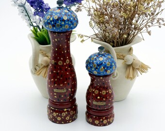 Salt and Pepper Grinders Manufactured from Hardwood with Ceramic Grinder - Handmade and Hand Painted - Decorative Functional Mills