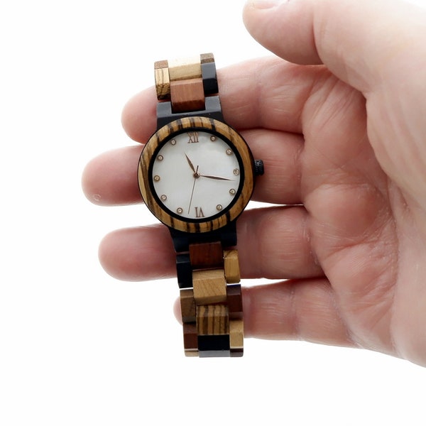 Rorios Wrist Watch for Women - Colourful Lightweight  Natural Wooden Casual Watch - Rhinestone Face - Brand New - With Pin Remover