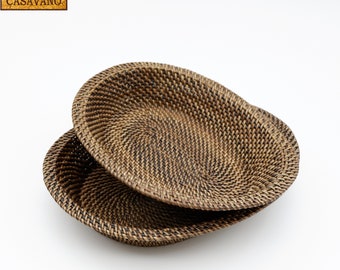 Set of 2 stacking serving trays / baskets for breads or snacks - Natural Woven Materials - Nito Vines finished in Colours of the Rainforest