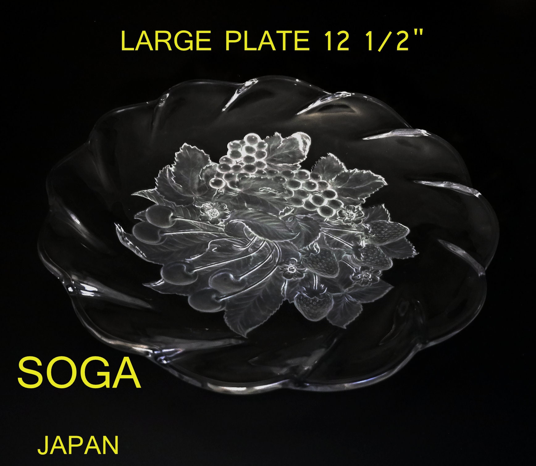 Glass Center Plate Fruit Display Large Etched Glass Dish by Soga