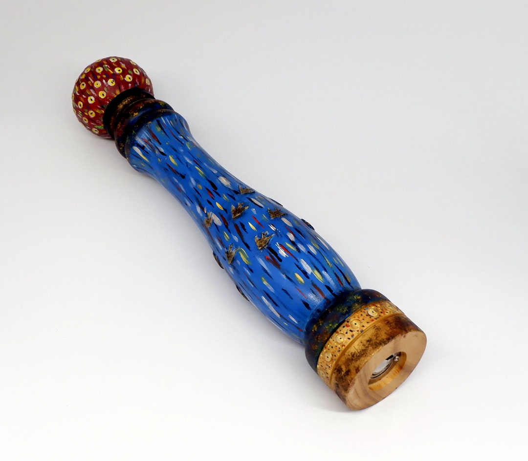 Large Pepper Mill Hand Painted by Chelsea Laird, Artist Unique Piece of Art With Soaring Birds