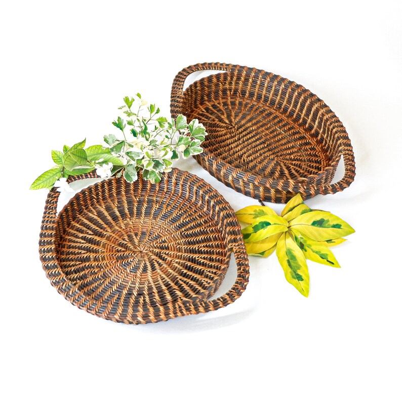 Nito Woven Bread Serving Tray Wood Serving Tray Wicker Etsy