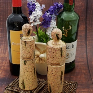 Handmade Salt & Pepper Grinders – Hardwood with Ceramic Mechanism - Antique Country Cottage Finish - Artistic Kitchen Decor and Gift Set