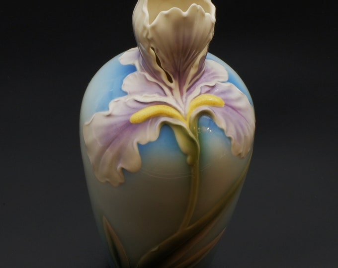 Large Franz Iris Vase Sculptured Design Porcelain Hand Painted and