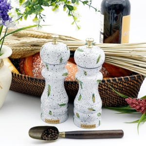 Salt and Pepper Grinders - Hardwood with Ceramic Grinding Mechanism, Unique Country Cottage Finish, Kitchen Art Gift - Handmade -Home Dining