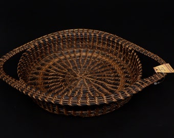 Round Serving Tray Woven from Nito Rattan Vines in rustic Colour - Snack Tray -  Farmhouse Natural Bread Serving Basket - Boho Design