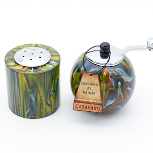 Handmade Salt and Pepper Grinders – Hardwood Mills with Ceramic Grinder – Unique Green Blue Finish – Kitchen Gift – Casavano by Graham Laird