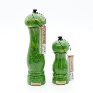 Salt and Pepper Grinders Manufactured from Hardwood with Ceramic Grinder Mechanism - Handmade in Light Green Finish - Christmas Gift