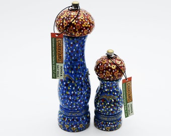 Salz und Pfeffermühlen aus Hartholz mit Keramikmahlwerk - handgefertigt und handbemalt - dekorative Funktionsmühlen