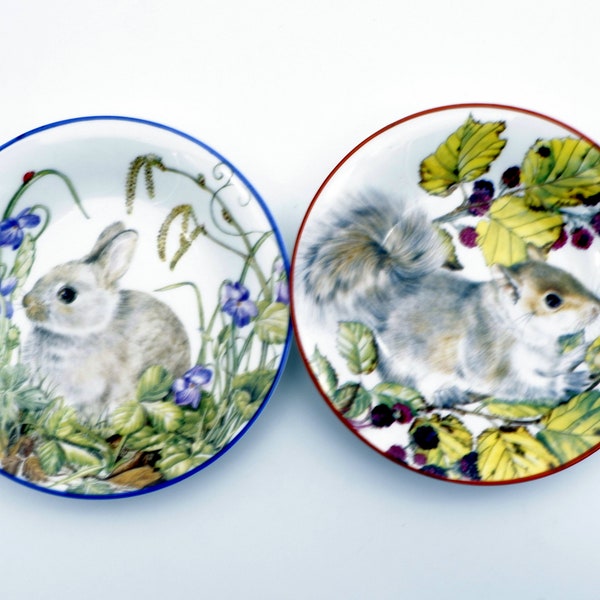 2 pcs Royal Kendal by Sheila Mannes - Abbot Collection -Vintage easter bunny rabbit and squirrel fine English bone china plates
