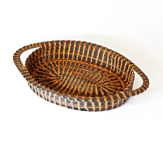 Nito Woven Bread Serving Tray Wood Serving Tray Wicker Etsy