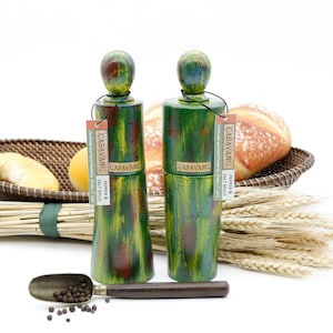 Salt and Pepper Mills – Handmade with Ceramic Mechanism - Finished in Firecracker Antique Finish - Artistic Kitchen Decor - Unique Gift Set