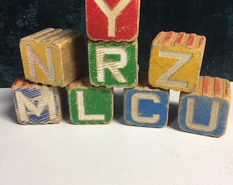 Early wood letter blocks group of 8