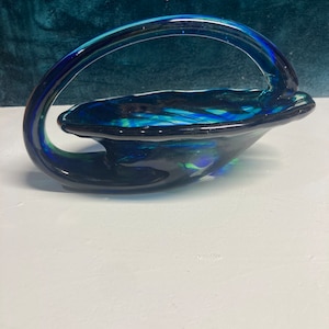 Hand blown glass blue and clear glass bowl