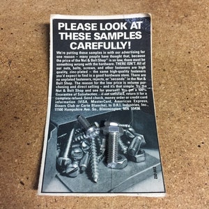 Nut and bolt shop free sample card advertising