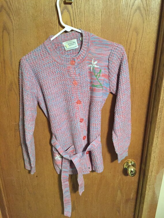 Vintage Floral Sweater Coat With Belt 