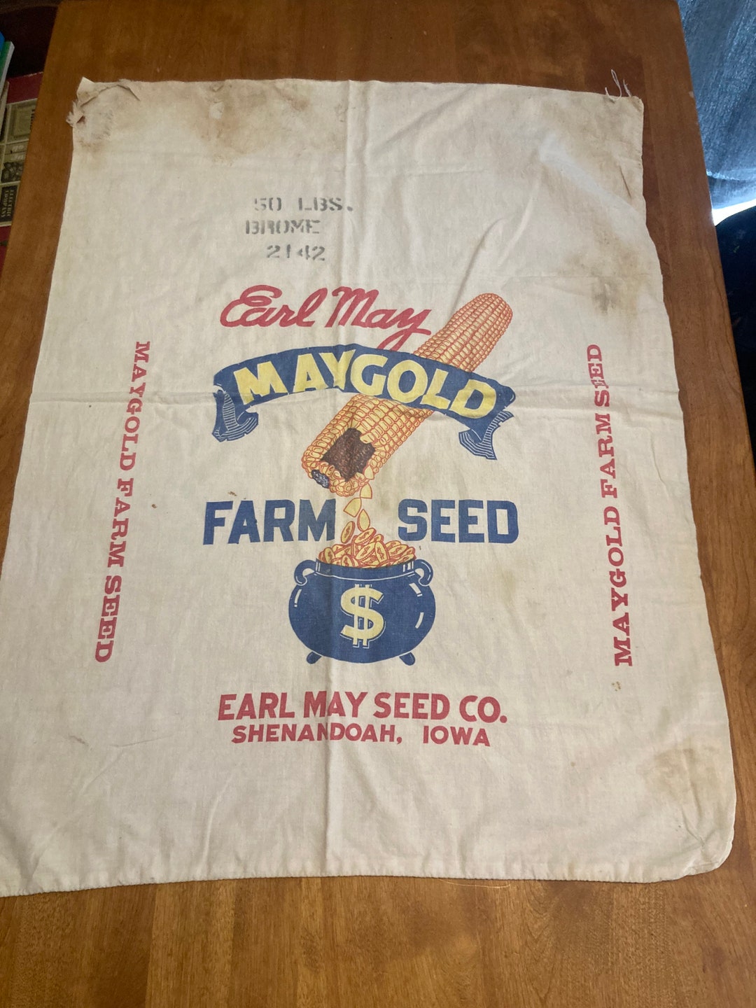 Earl May Maygold Farm Seed Shenandoah Iowa Brome Seed Sack Large Size
