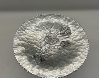Rodney Kent Silver Co Hand Wrought Hammered Aluminum Platter / Stand